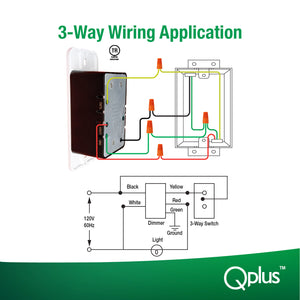 QPlus 3Way Smart Wifi Dimmer Switch - cUL & FCC Certified (Digital Circuit) with Wall Plate