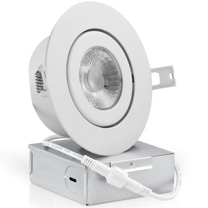 QPlus Lampe LED encastrable à cardan hermétique de 10,2 cm avec boîte de jonction en métal, 10 W, 750 lm, CCT unique, intensité variable, certifié Energy Star, répertorié ETL, classé IC, emplacement humide, garantie de 5 ans