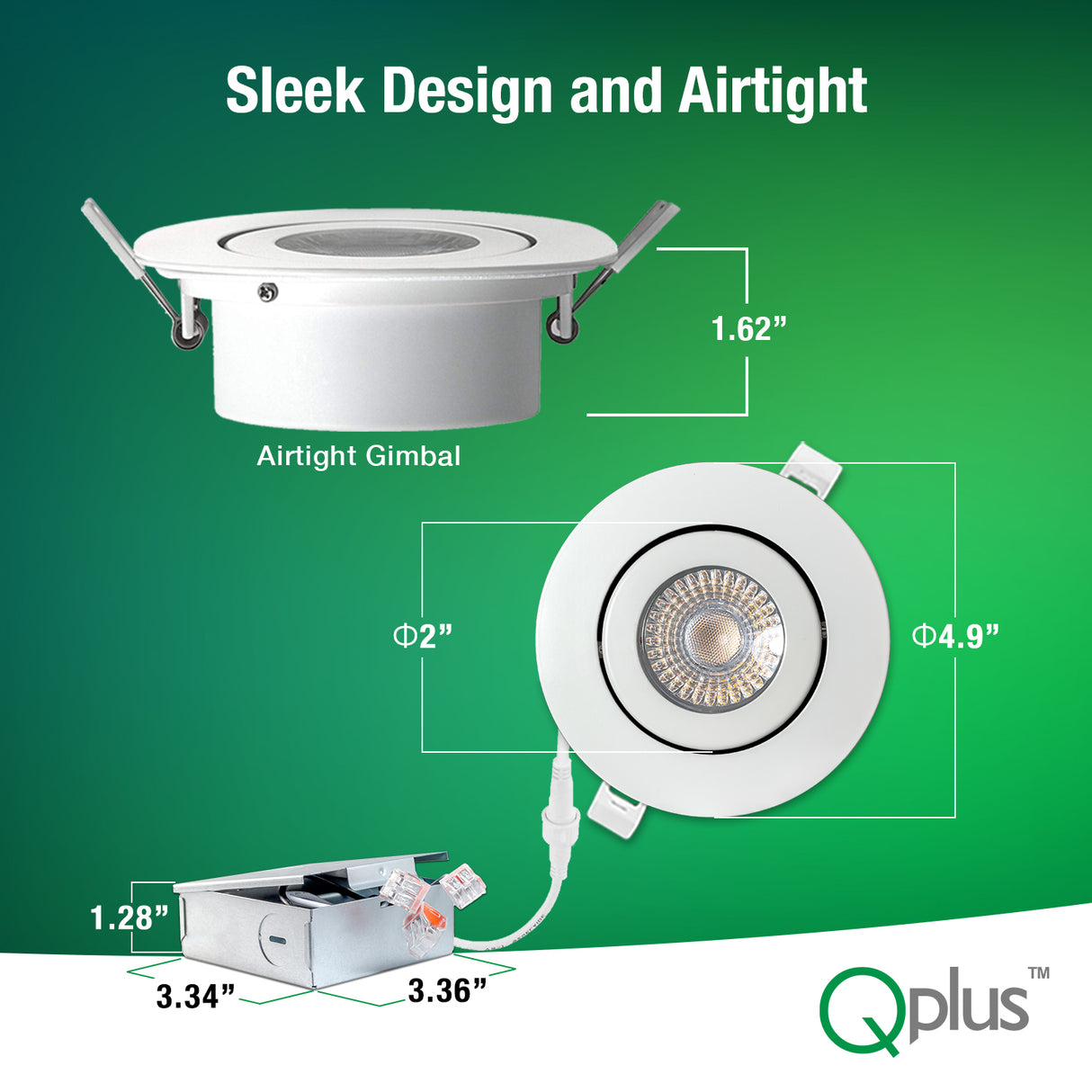 QPlus Lampe LED encastrable à cardan hermétique de 10,2 cm avec boîte de jonction en métal, 10 W, 750 lm, CCT unique, intensité variable, certifié Energy Star, répertorié ETL, classé IC, emplacement humide, garantie de 5 ans