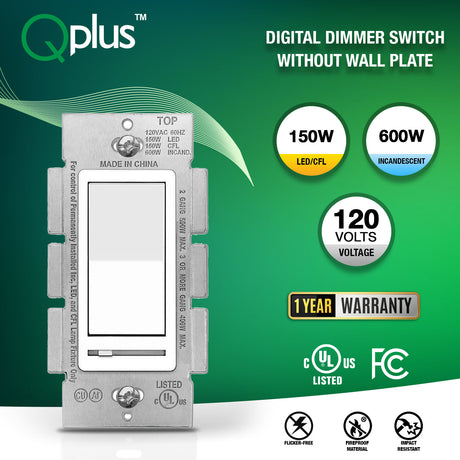 QPlus Universal Dimmer Switch 3 Way and Single-Pole - cUL & FCC Certified