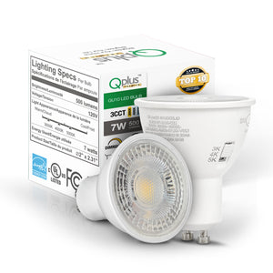 Ampoule LED QPlus GU10 sur rail, 7 W, 500 lm, 3 CCT (3 000 K/4 000 K/5 000 K), angle de faisceau 90°, intensité variable, certifié Energy Star, liste UL, garantie 3 ans 