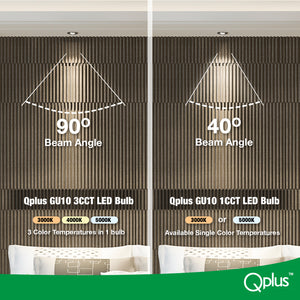 Ampoule LED QPlus GU10 sur rail, 7 W, 500 lm, 3 CCT (3 000 K/4 000 K/5 000 K), angle de faisceau 90°, intensité variable, certifié Energy Star, liste UL, garantie 3 ans 