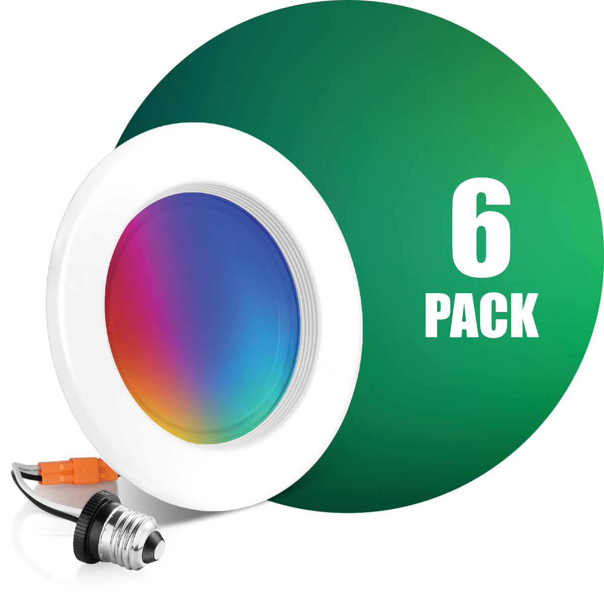 4 Inch Smart Downlight, E26 base, WiFi-No Hub, RGB 16 Million Colors & Tunable White (2700K-6500K), Wet Rated, Works with Alexa & Google Assistant