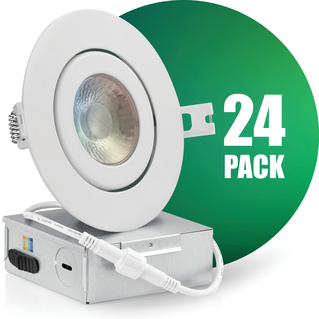 4 Inch Recessed LED Lighting, Gimbal, 5CCT Color Selectable, Wet Rated, White Trim