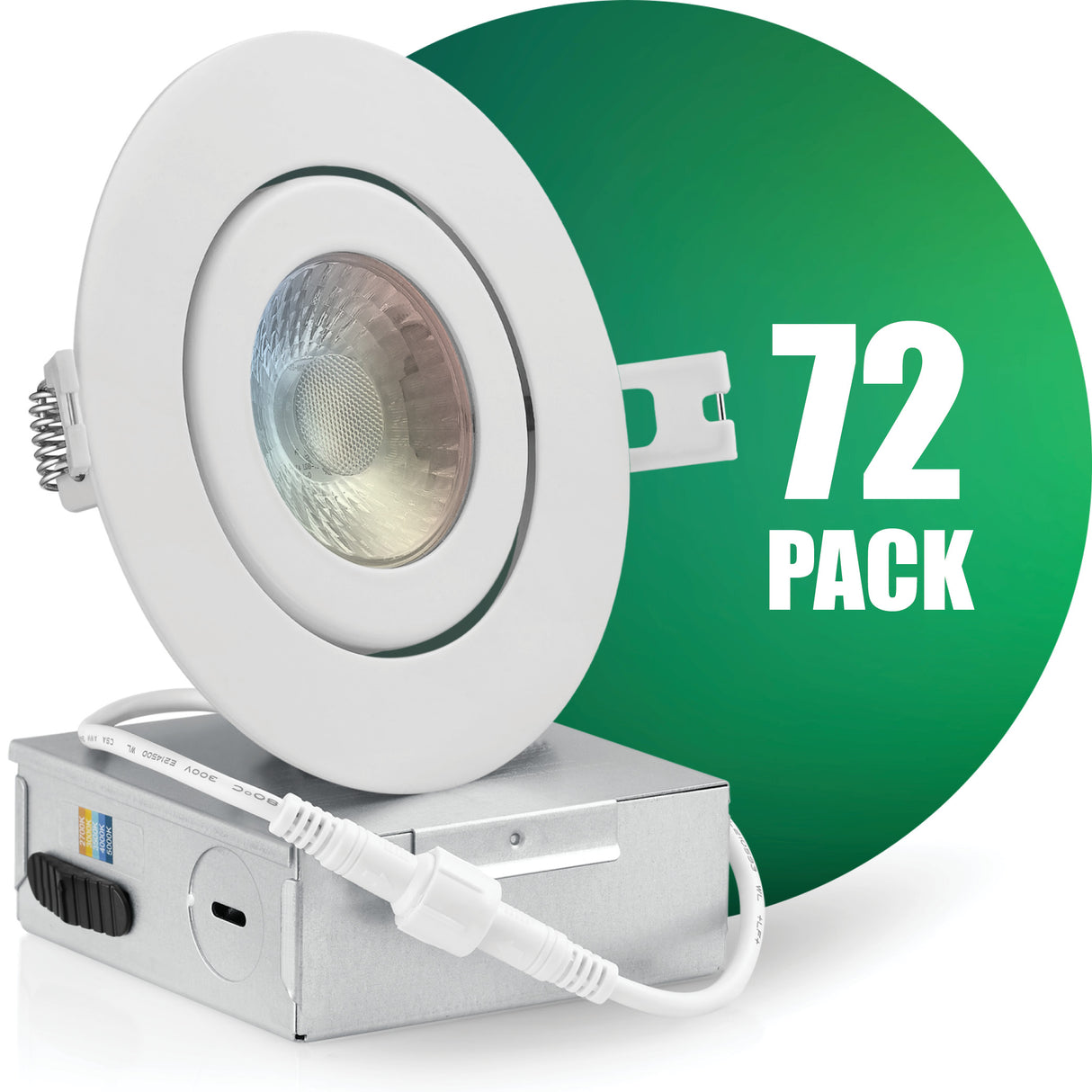 4 Inch Recessed LED Lighting, Gimbal, 5CCT Color Selectable, Wet Rated, White Trim