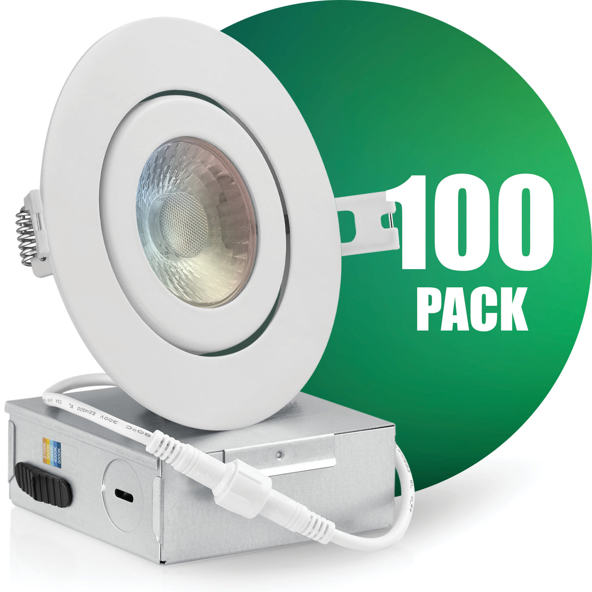 4 Inch Recessed LED Lighting, Gimbal, 5CCT Color Selectable, Wet Rated, White Trim