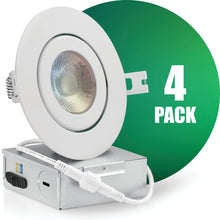 Charger l&#39;image dans la galerie, 4 Inch Recessed LED Lighting, Gimbal, 5CCT Color Selectable, Wet Rated, White Trim
