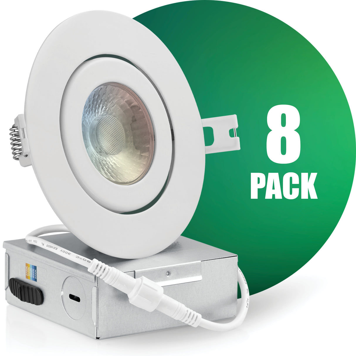 4 Inch Recessed LED Lighting, Gimbal, 5CCT Color Selectable, Wet Rated, White Trim