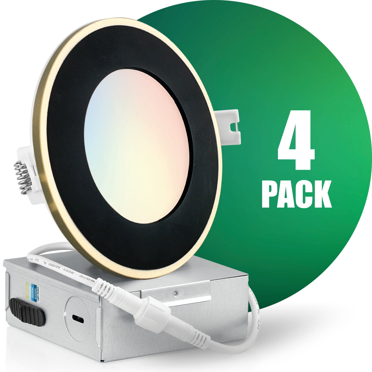 4 Inch Recessed LED Lighting, Slim, 4CCT Color Selectable from Wall Switch, Wet Rated