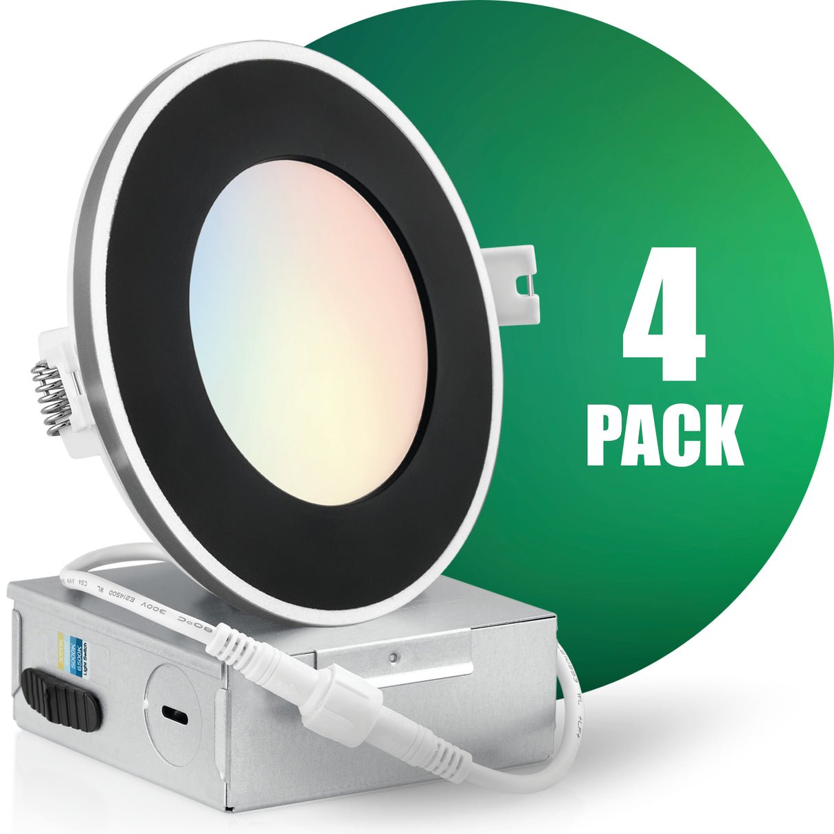4 Inch Recessed LED Lighting, Slim, 4CCT Color Selectable from Wall Switch, Wet Rated