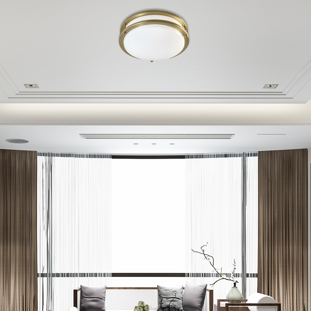 QPlus 12 Inch LED Flush Mount Ceiling Light, Double Ring 18 Watts 1200LM, Dimmable Damp Rated