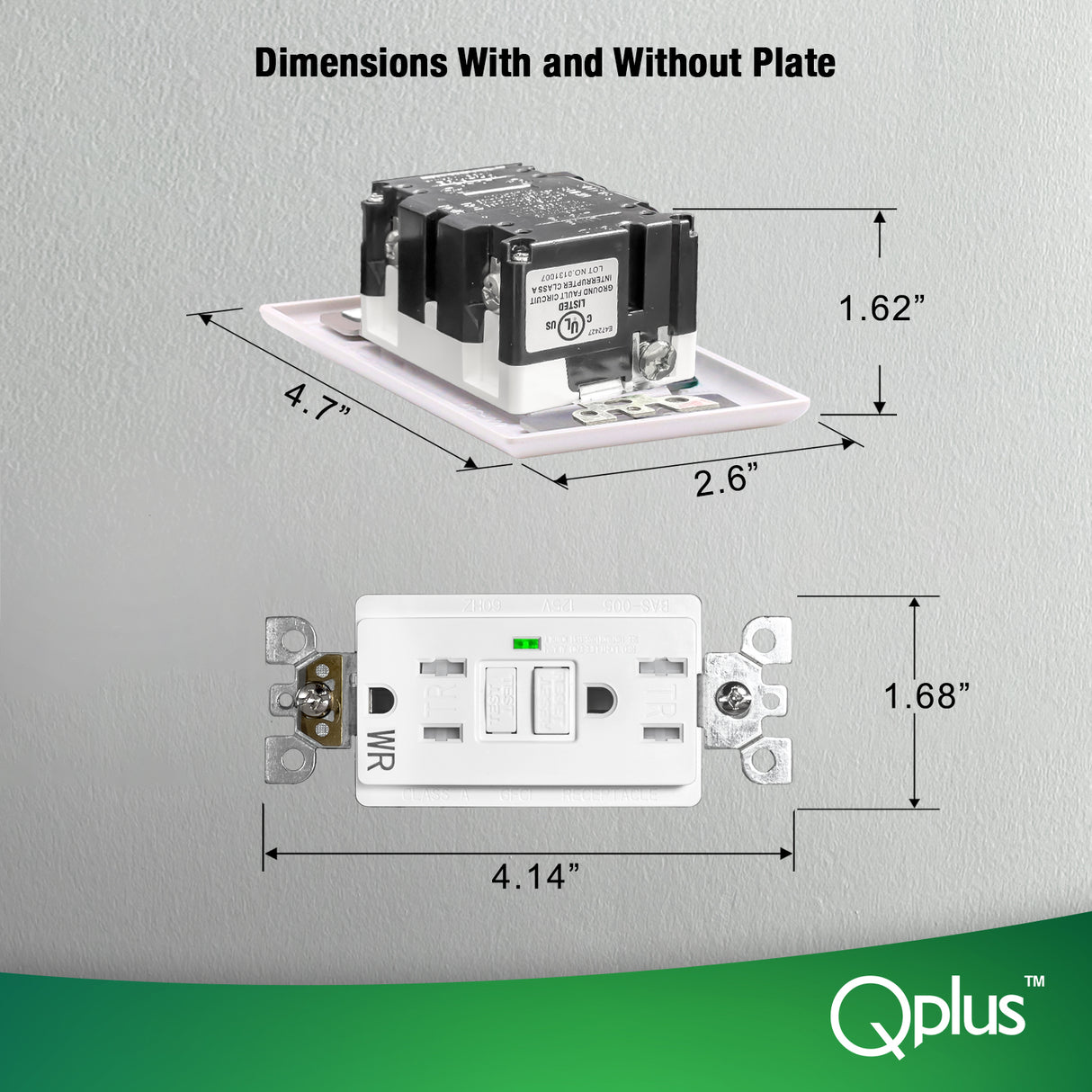 QPlus 15Amp Tamper & Water Resistant GFCI Receptacle Outlet with LED Indicator 1875W - UL Listed