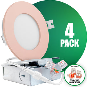 4 Inch Recessed LED Lighting, Slim, Single CCT, Pink Trim