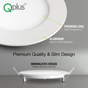 QPlus Spot LED encastrable fin de 10,2 cm avec boîte de jonction en métal, 10 W, 750 lm, CCT unique, intensité variable, certifié Energy Star, homologué ETL, classé IC, emplacement humide, garantie 5 ans, bordure marron