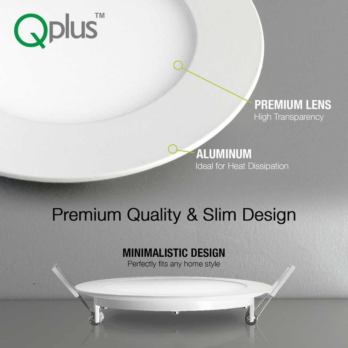 QPlus Spot LED encastrable fin de 10,2 cm avec boîte de jonction en métal, 10 W, 750 lm, CCT unique, intensité variable, certifié Energy Star, homologué ETL, classé IC, emplacement humide, garantie de 5 ans, bordure rose