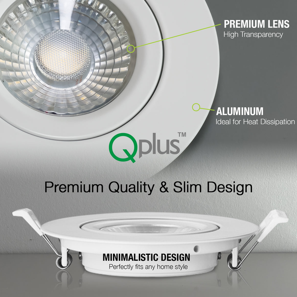 QPlus Lampe LED encastrable à cardan de 10,2 cm avec boîte de jonction en métal, espace étroit, 10 W, 750 lm, CCT unique, intensité variable, certifié Energy Star, répertorié ETL, classé IC, emplacement humide, garantie de 5 ans