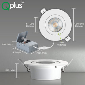 QPlus Lampe LED encastrable à cardan hermétique de 10,2 cm avec boîte de jonction en métal, espace étroit, 10 W, 750 lm, CCT unique, intensité variable, certifié Energy Star, répertorié ETL, classé IC, emplacement humide, garantie de 5 ans