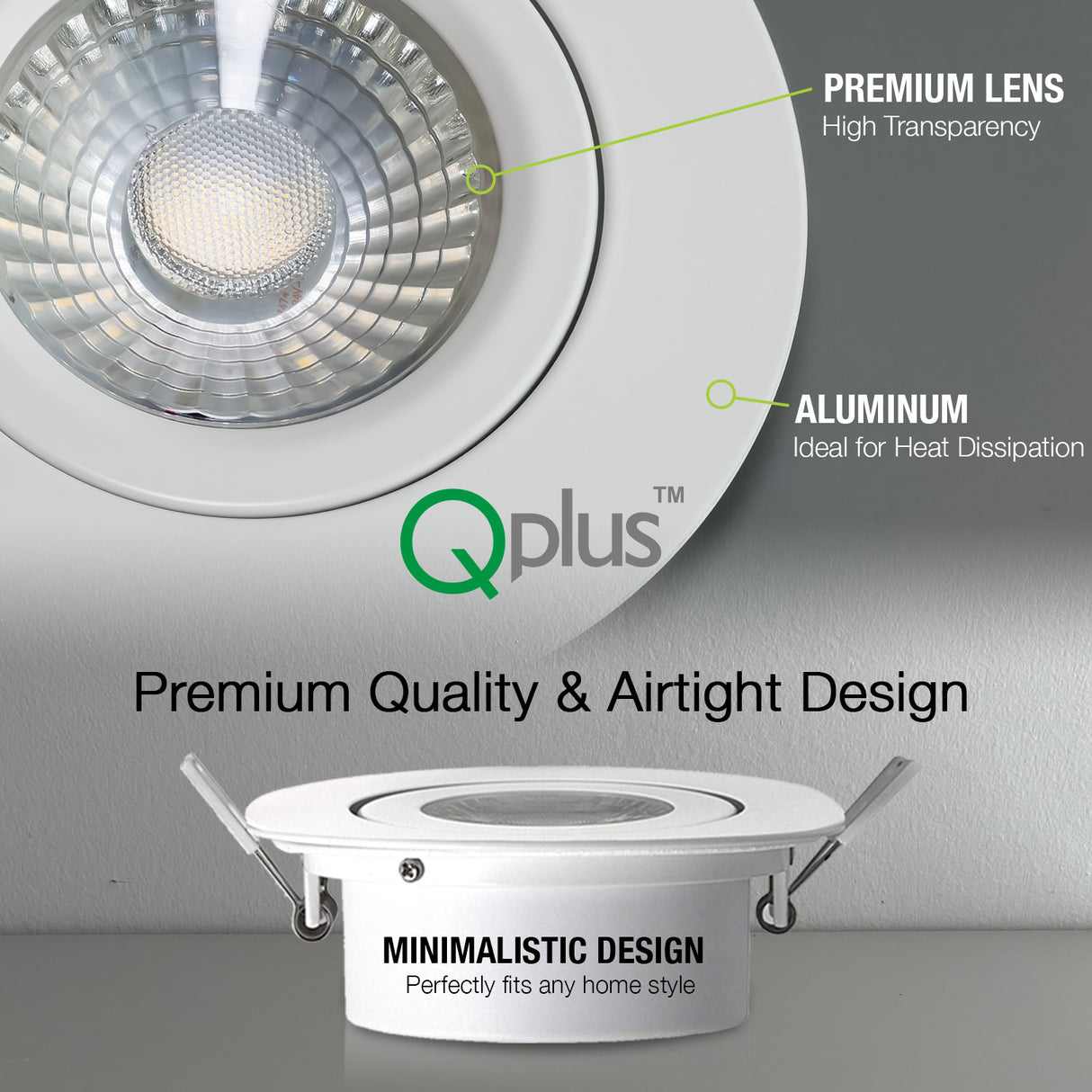 QPlus Lampe LED encastrable à cardan hermétique de 10,2 cm avec boîte de jonction en métal, espace étroit, 10 W, 750 lm, CCT unique, intensité variable, certifié Energy Star, répertorié ETL, classé IC, emplacement humide, garantie de 5 ans