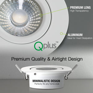 QPlus Lampe LED encastrable à cardan hermétique de 10,2 cm avec boîte de jonction en métal, espace étroit, 10 W, 750 lm, CCT unique, intensité variable, certifié Energy Star, répertorié ETL, classé IC, emplacement humide, garantie de 5 ans