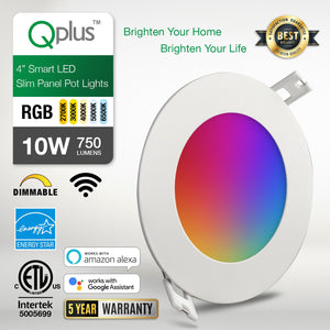 4 Inch Smart Recessed LED Lighting, Slim, WiFi-No Hub, RGB 16 Million Colors & Tunable White (2700K-6500K), Wet Rated, Works with Alexa & Google Assistant