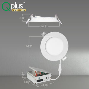 QPlus Lampe LED encastrable fine de 10,2 cm avec boîte de jonction en métal, 10 W, 750 lm, 4 CS (3 000 K/4 000 K/5 000 K/6 500 K/interrupteur), intensité variable, certifié Energy Star, répertorié ETL, classé IC, classé humide, garantie de 5 ans