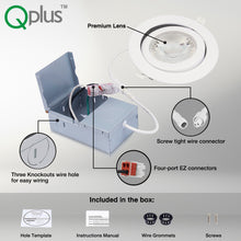 Charger l&#39;image dans la galerie, QPlus LED Recessed/Rotatable Airtight Gimbal Pot Light, 6 Inch, 13W, 1050LM, Single CCT with The Metal Junction Box, Beam Angle 40°, Dimmable, Energy Star Certified, ETL Listed, IC-Rated, Damp Location, 5 Year Warranty