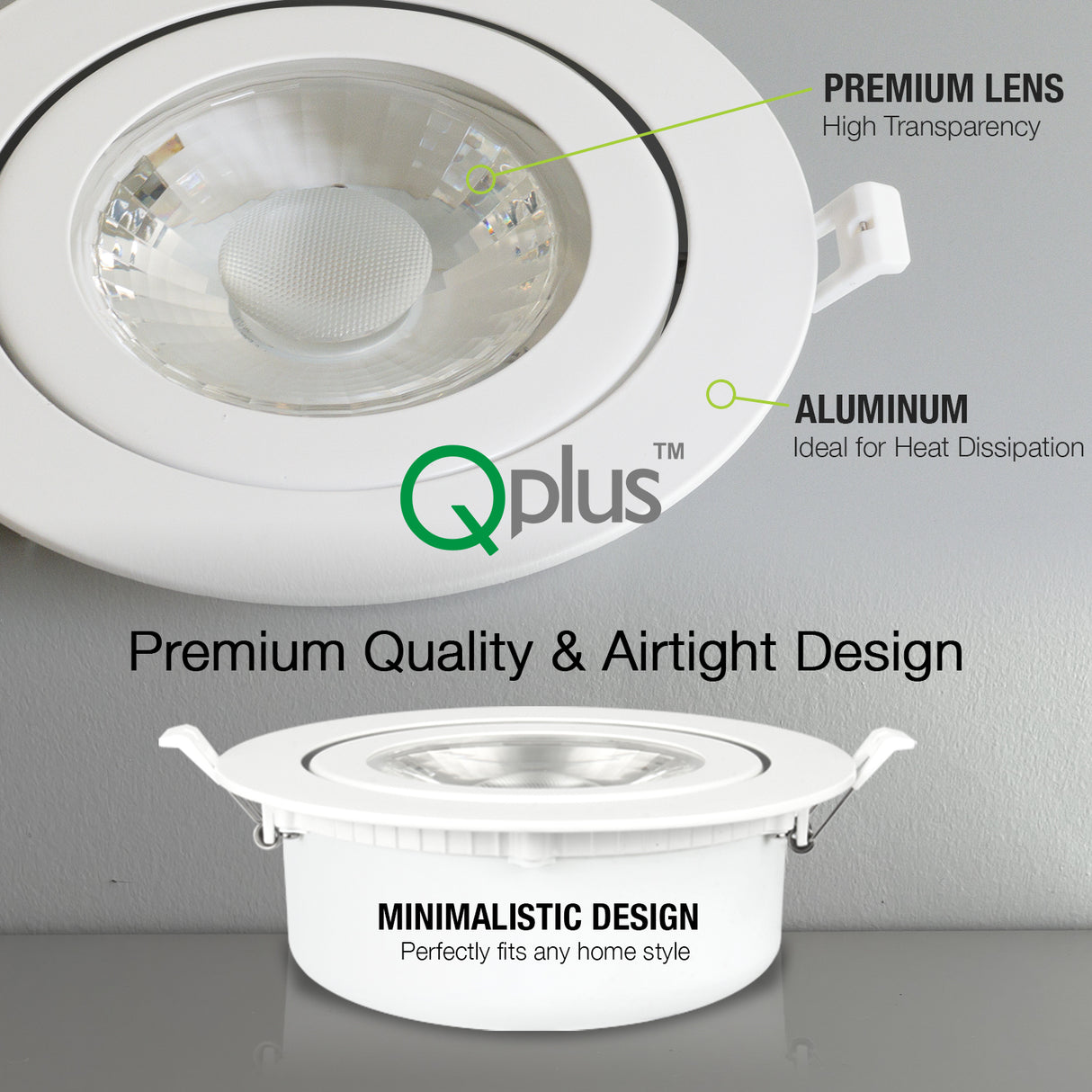 QPlus Lampe LED encastrable à cardan hermétique de 15,2 cm avec boîte de jonction en métal, 13 W, 1050 lm, CCT unique, intensité variable, certifié Energy Star, répertorié ETL, classé IC, emplacement humide, garantie de 5 ans