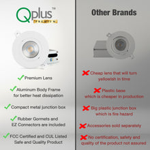 Load image into Gallery viewer, QPlus LED Recessed/Rotatable Gimbal Pot Light, Narrow Gap, 4 Inch, 10W, 750LM, 4CS (3000K/4000K/5000K/6500K/Switch) with The Metal Junction Box, Beam Angle 40°, Dimmable, Energy Star Certified, ETL Listed, IC-Rated, Wet Rated, 5 Year Warranty