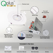 Charger l&#39;image dans la galerie, QPlus LED Recessed/Rotatable Gimbal Pot Light, Narrow Gap, 4 Inch, 10W, 750LM, 4CS (3000K/4000K/5000K/6500K/Switch) with The Metal Junction Box, Beam Angle 40°, Dimmable, Energy Star Certified, ETL Listed, IC-Rated, Wet Rated, 5 Year Warranty