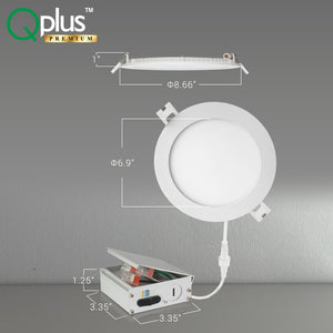 QPlus Spot LED encastrable fin de 20,3 cm avec boîte de jonction en métal, 18 W, 14 000 lm, 4 CS (3 000 K/4 000 K/5 000 K/6 500 K/interrupteur), variable, certifié Energy Star, répertorié ETL, classé IC, classé humide, garantie de 5 ans.