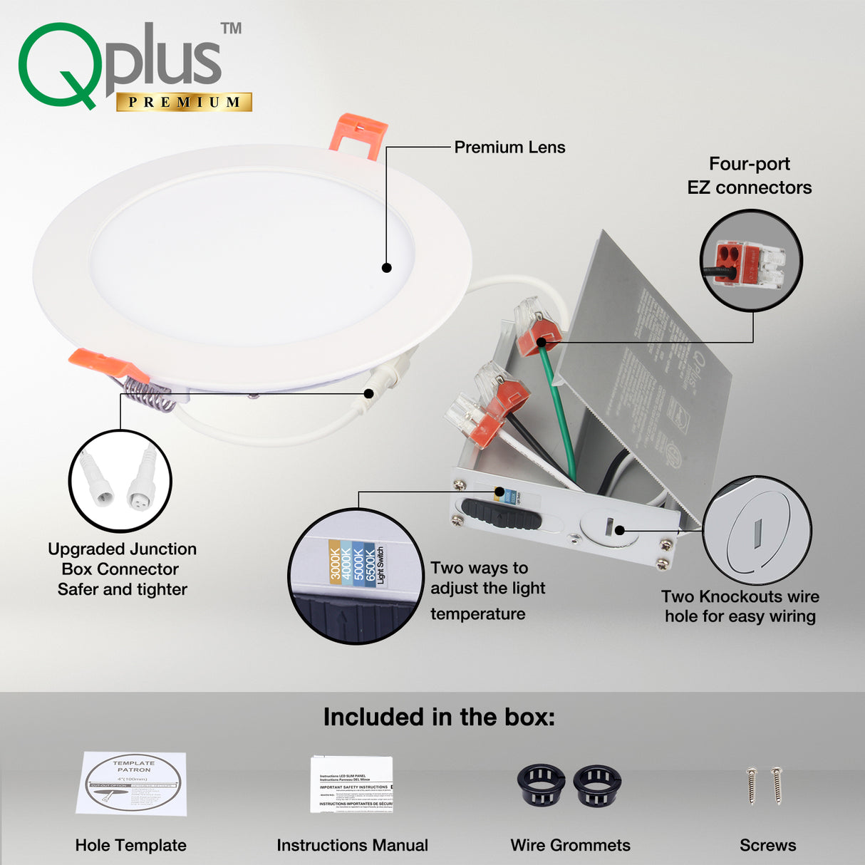 6 Inch Airtight Recessed LED Lighting, Slim, 4CCT Color Selectable from Wall Switch, Wet Rated