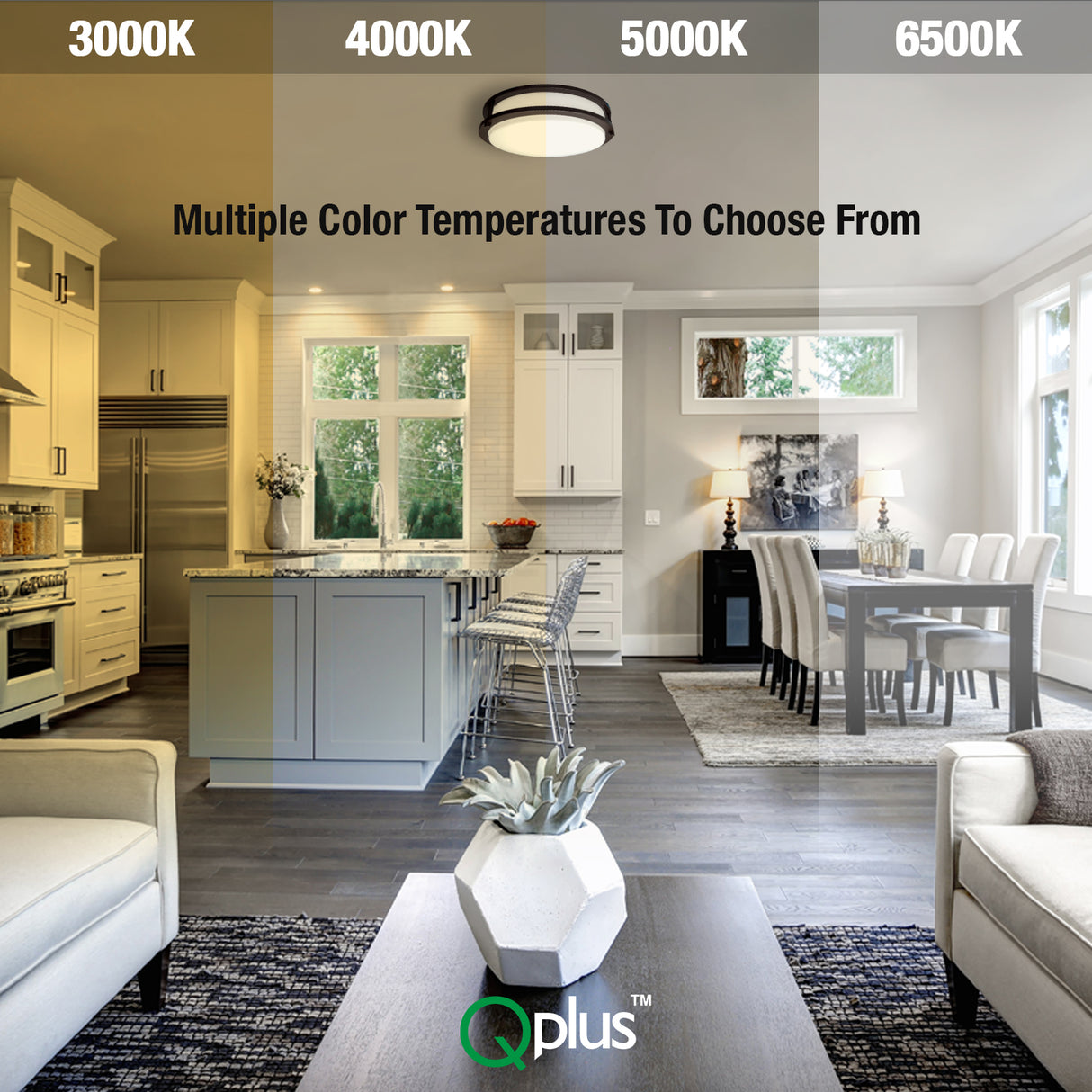 QPlus Plafonnier LED encastré 38,1 cm, double anneau 25 watts 1750 lm, intensité variable, résistant à l'humidité 