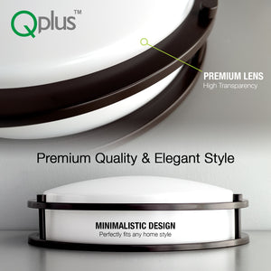 QPlus 15 Inch LED Flush Mount Ceiling Light, Double Ring 25 Watts 1750LM, Dimmable Damp Rated