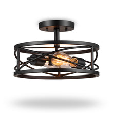 Load image into Gallery viewer, QPlus 12 Inch 2nd Gen Vintage Semi Flush Mount Ceiling Light Fixture with 2 E26 Bulb Base