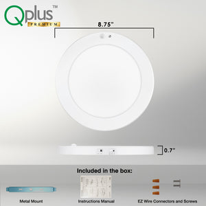 QPlus 9 pouces 4CCT réglable multi couleur température LED détecteur de mouvement encastré 16 W (blanc, argent et bronze) 