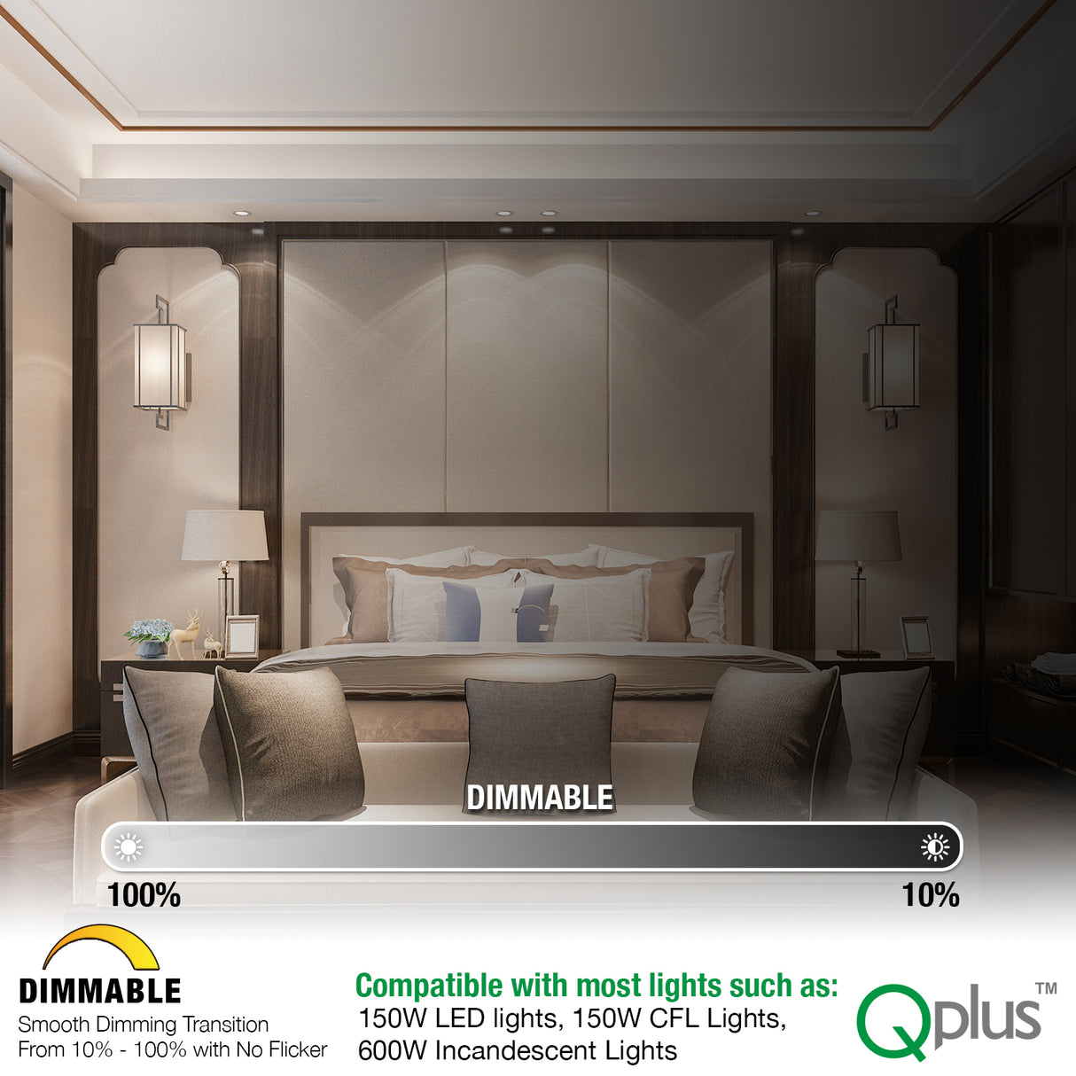 QPlus LED 3 Way Dimmer Switch with Wall Plate - cUL & FCC Certified