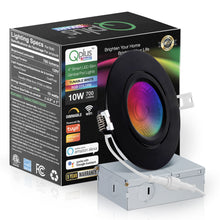 Charger l&#39;image dans la galerie, QPlus LED Recessed/Rotatable Smart Slim Gimbal Pot Light, 4 Inch, 10W, 750LM, RGB 16 Million Colors &amp; Tunable 2700K to 6500K with The Metal Junction Box, Beam Angle 40°, Energy Star Certified, ETL Listed, IC-Rated, Wet Rated, 5 Year Warranty