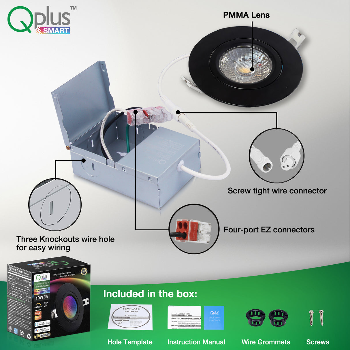 4 Inch Narrow Gap Smart Recessed LED Lighting, Gimbal, RGB 16 Million Colors & Tunable White (2700K-6500K), Wet Rated