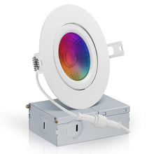 Load image into Gallery viewer, QPlus LED Recessed/Rotatable Smart Slim Gimbal Pot Light, 4 Inch, 10W, 750LM, RGB 16 Million Colors &amp; Tunable 2700K to 6500K with The Metal Junction Box, Beam Angle 40°, Energy Star Certified, ETL Listed, IC-Rated, Wet Rated, 5 Year Warranty