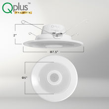 Load image into Gallery viewer, QPlus 5/6 Inch LED Retrofit Airtight Downlight, with Bluetooth Speaker, 4 Inch, 15W, 900LM, 4CCT (3000K/4000K/5000K/6500K), Beam Angle 140°, Dimmable, Energy Star Certified, ETL Listed, IC-Rated, Wet Rated, 5 Year Warranty, White Trim