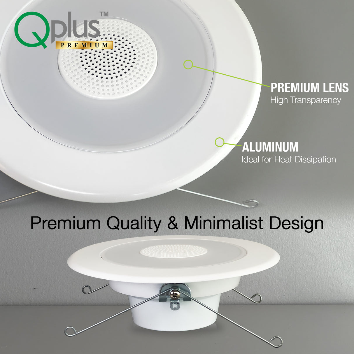 QPlus 5/6 Inch LED Retrofit Airtight Downlight, with Bluetooth Speaker, 4 Inch, 15W, 900LM, 4CCT (3000K/4000K/5000K/6500K), Beam Angle 140°, Dimmable, Energy Star Certified, ETL Listed, IC-Rated, Wet Rated, 5 Year Warranty, White Trim