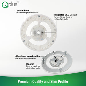 QPlus LED Circular Module Panel, Replacement Light, 7 Inch, 24W, 1800LM, 1CCT(3000K/4000K/5000K), Dimmable, Compatible with 11-13 Inch Flush Mount Lighting Fixtures, Energy Star Certified, ETL Listed, 5 Year Warranty