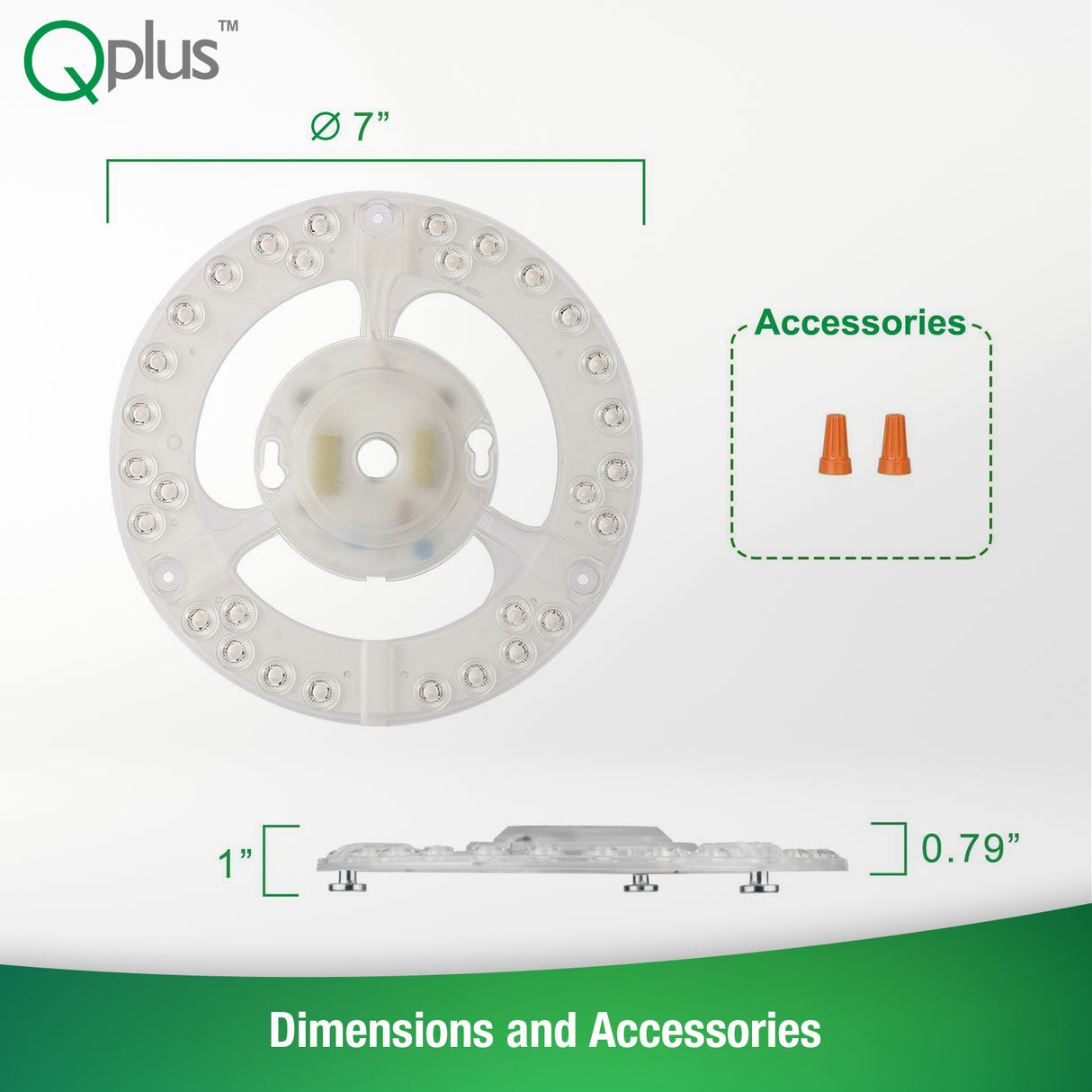 QPlus LED Circular Module Panel, Replacement Light, 7 Inch, 24W, 1800LM, 1CCT(3000K/4000K/5000K), Dimmable, Compatible with 11-13 Inch Flush Mount Lighting Fixtures, Energy Star Certified, ETL Listed, 5 Year Warranty