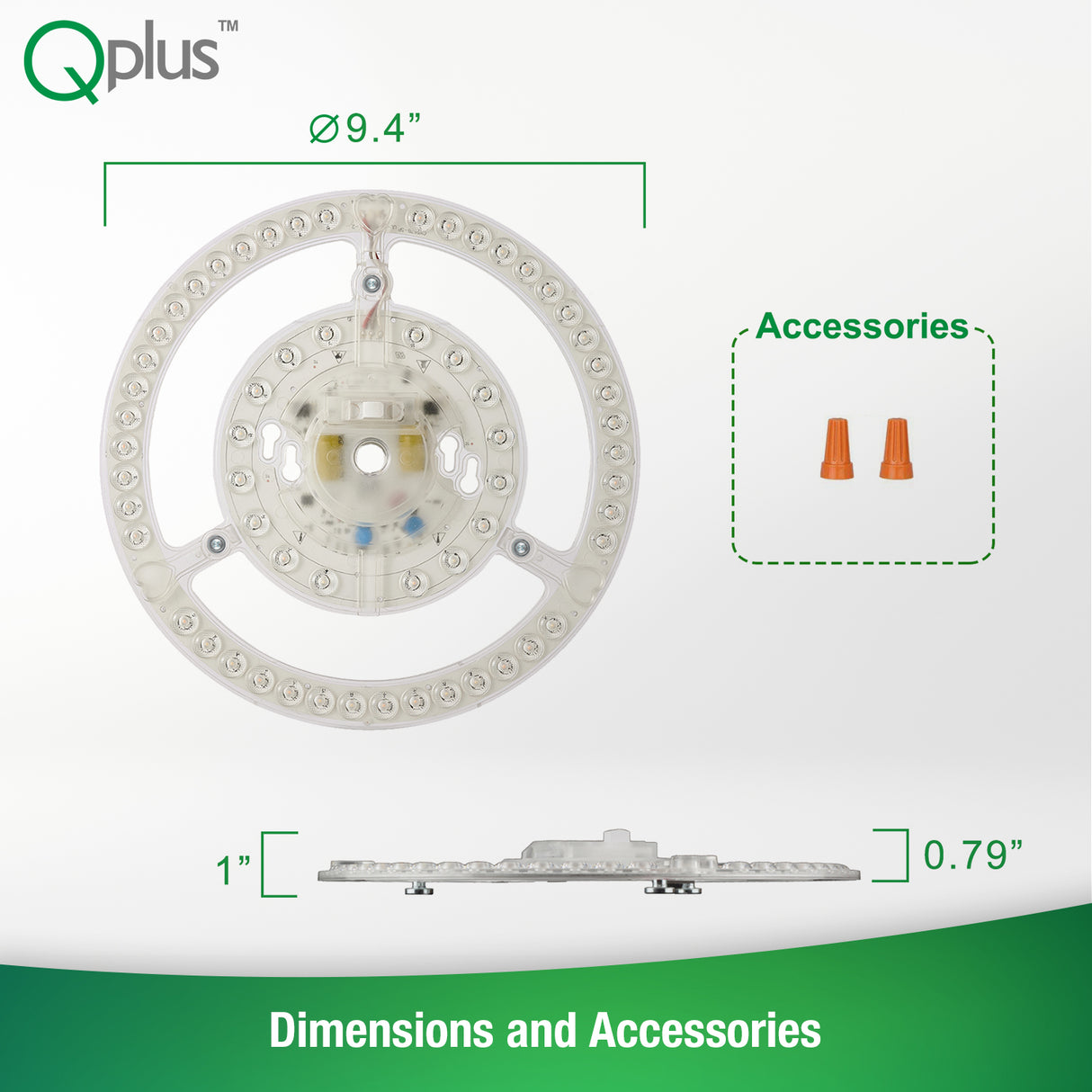 QPlus LED Circular Module Panel, Replacement Light, 9.4 Inch, 30W, 2600LM, 3CCT(3000K/4000K/5000K), Dimmable, Compatible with 14-16 Inch Flush Mount Lighting Fixtures, Energy Star Certified, UL Listed, 5 Year Warranty