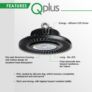 QPlus High Bay LED Light UFO 5000K 100W, 150W & 200 Watts - 100/277 Volts