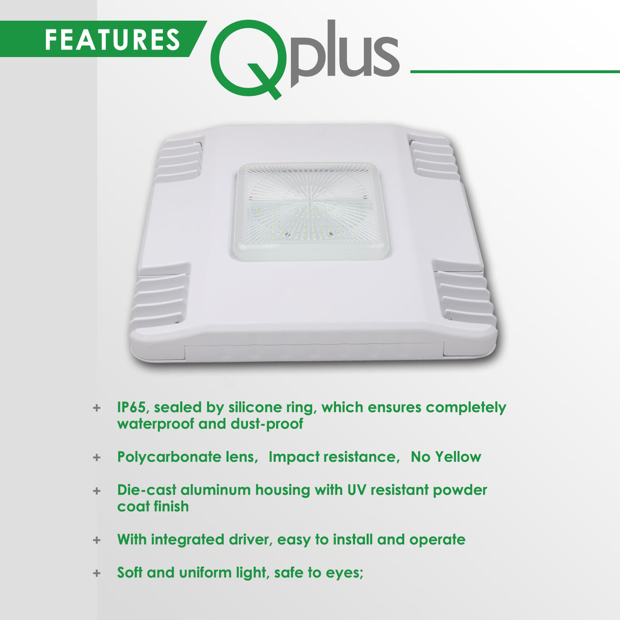 QPLUS Gas Station LED Canopy Light - 5000K Day Light - IP65 /cULus 130 Watts/14528 Lumens