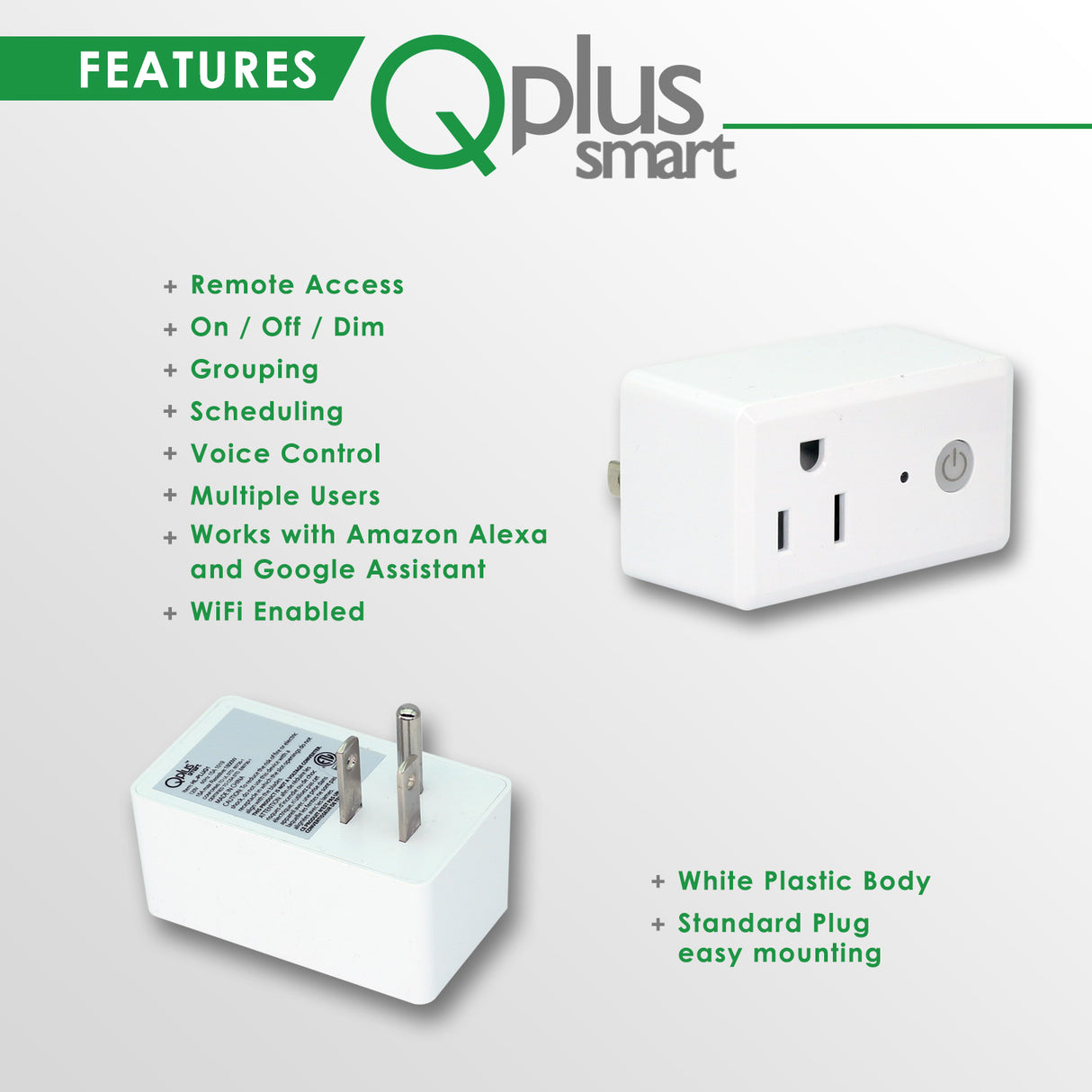 QPlus Smart Plug Socket (WiFi - No Hub) Alexa and Google Voice Control, App Control, Timer Function, FCC and cUL Certified