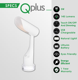 Lampe de table cylindrique rechargeable QPlus pour salle d'étude - 2 modes de couleur et base de lumière colorée