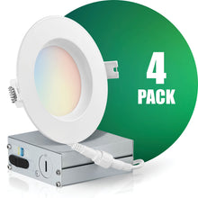 Charger l&#39;image dans la galerie, QPlus Lampe LED encastrable/mince hermétique 10,2 cm, ½ pouce, 10 W, 750 lm, 4 CS (3 000 K/4 000 K/5 000 K/6 500 K/interrupteur), angle de faisceau 140°, intensité variable, certifié Energy Star, listé ETL, classé IC, humide Emplacement, garantie de 5 ans 
