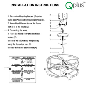 QPlus 12 Inch 2nd Gen Vintage Semi Flush Mount Ceiling Light Fixture with 2 E26 Bulb Base